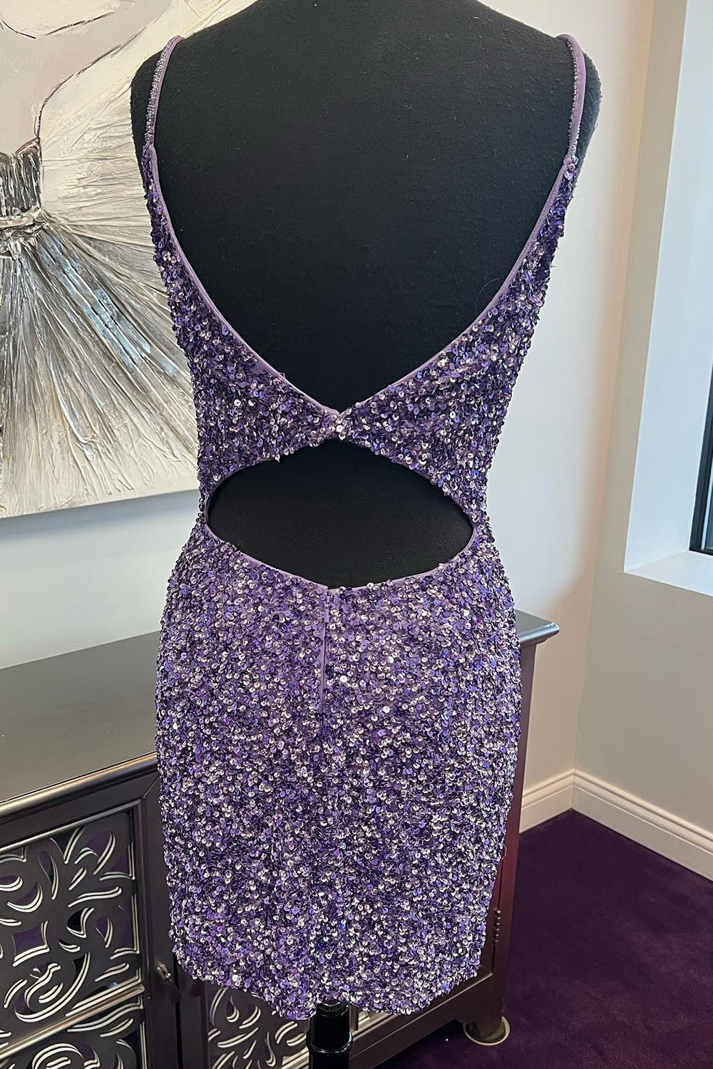 Sparkly Purple Open Back Short Hoco Dress-BMbridal