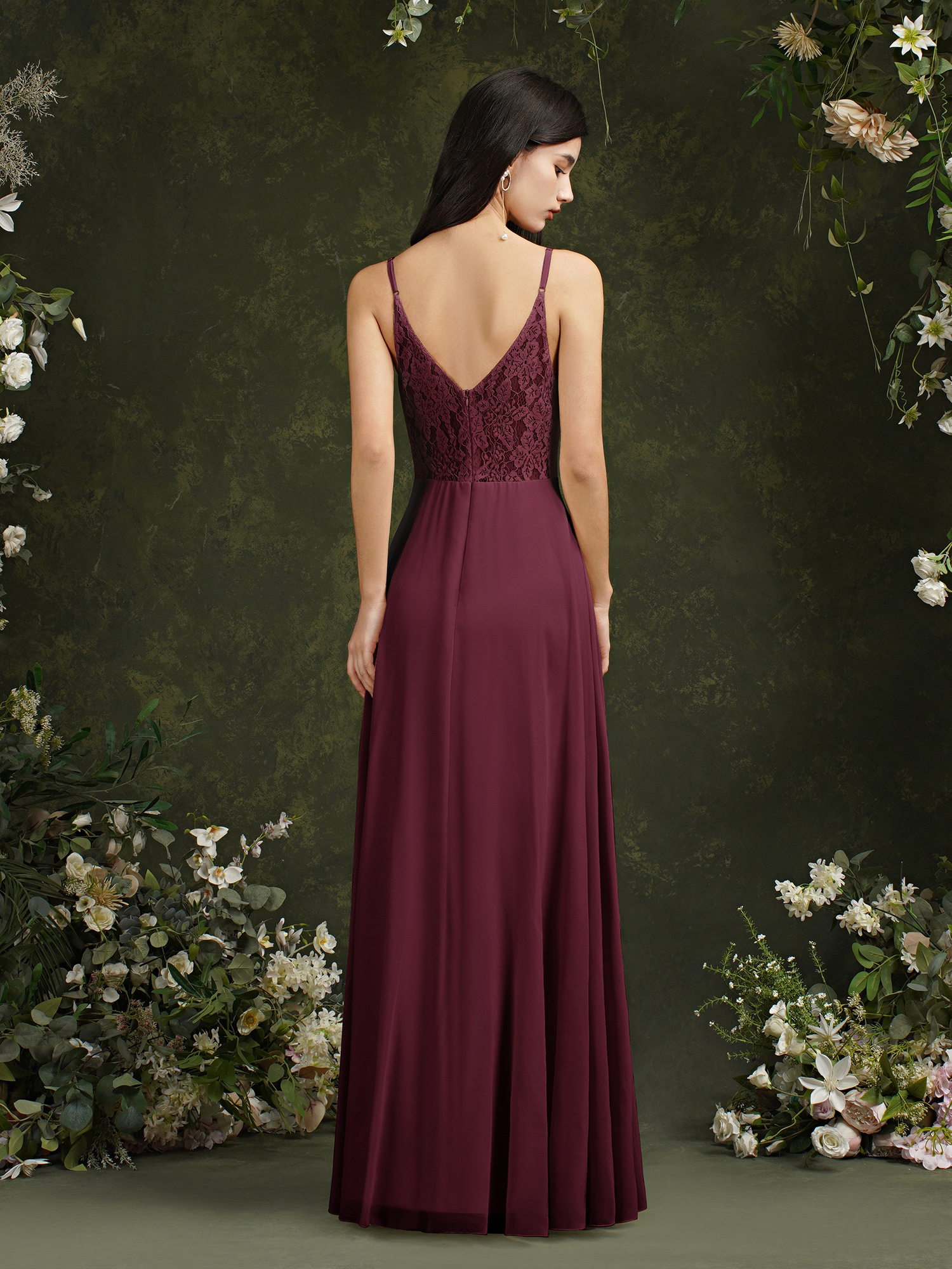 BMbridal Spaghetti-Straps V-Neck Champagne Bridesmaid Dress Long Sleeveless