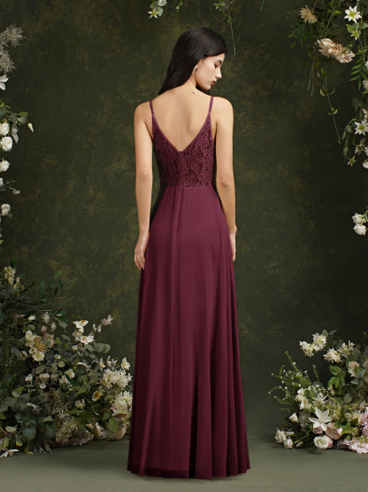 BMbridal Spaghetti-Straps V-Neck Champagne Bridesmaid Dress Long Sleeveless