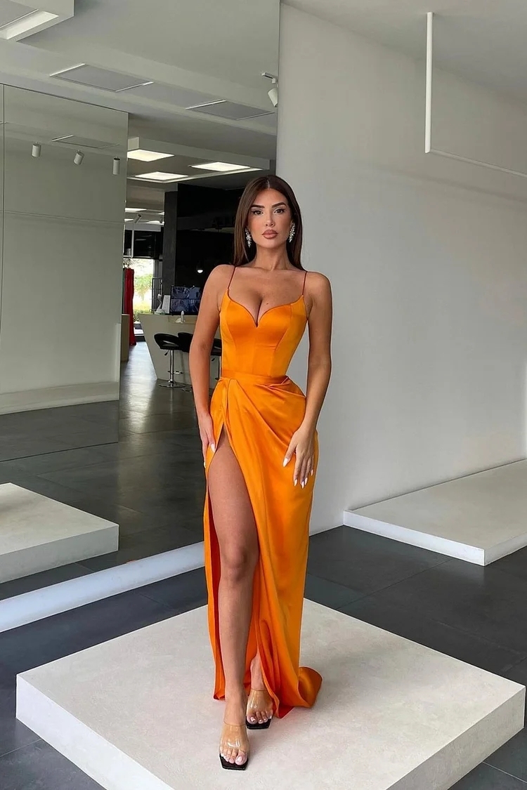 Bmbridal Spaghetti-Straps Mermaid Prom Dress Sleeveless With High Split