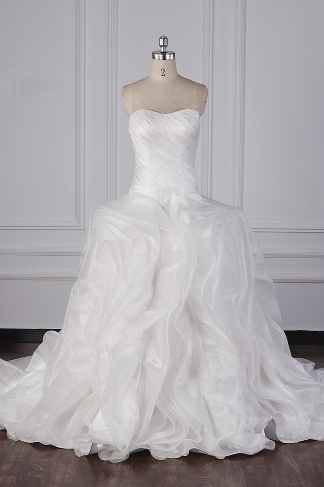 BMbridal Stylish Organza Strapless White Wedding Dress Ruffles Sleeveless Bridal Gowns On Sale-BMbridal