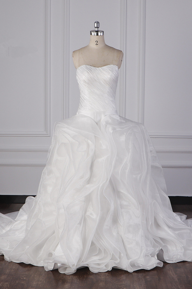 BMbridal Stylish Organza Strapless White Wedding Dress Ruffles Sleeveless Bridal Gowns On Sale-BMbridal