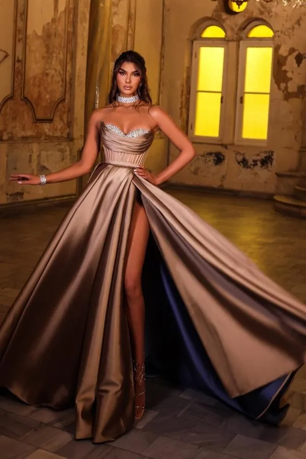 Champagne evening dresses long | Ball gown with glitter
