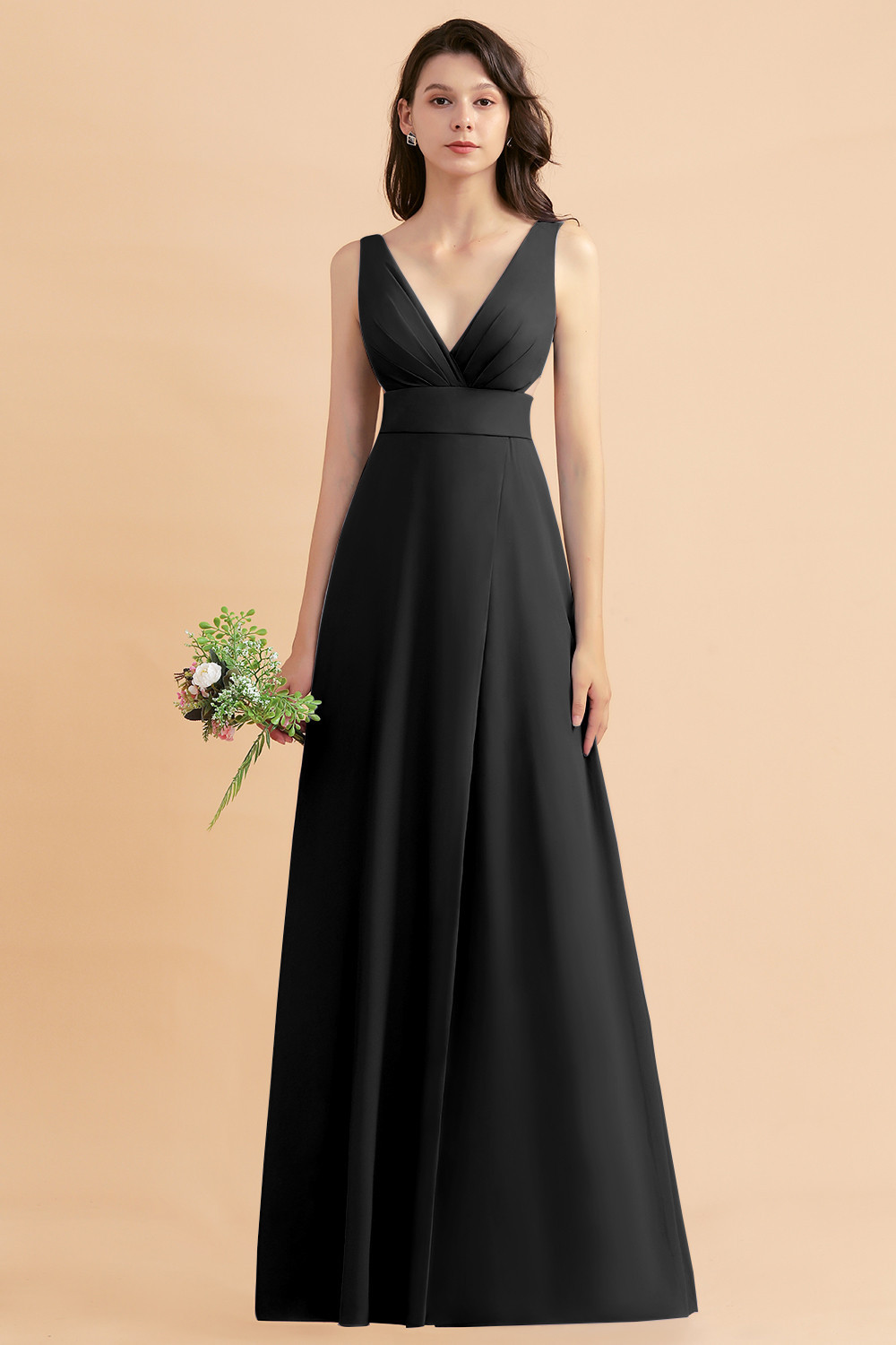 BMbridal A-Line Dusty Blue Chiffon Ruffles Bridesmaid Dress with Slit-BMbridal