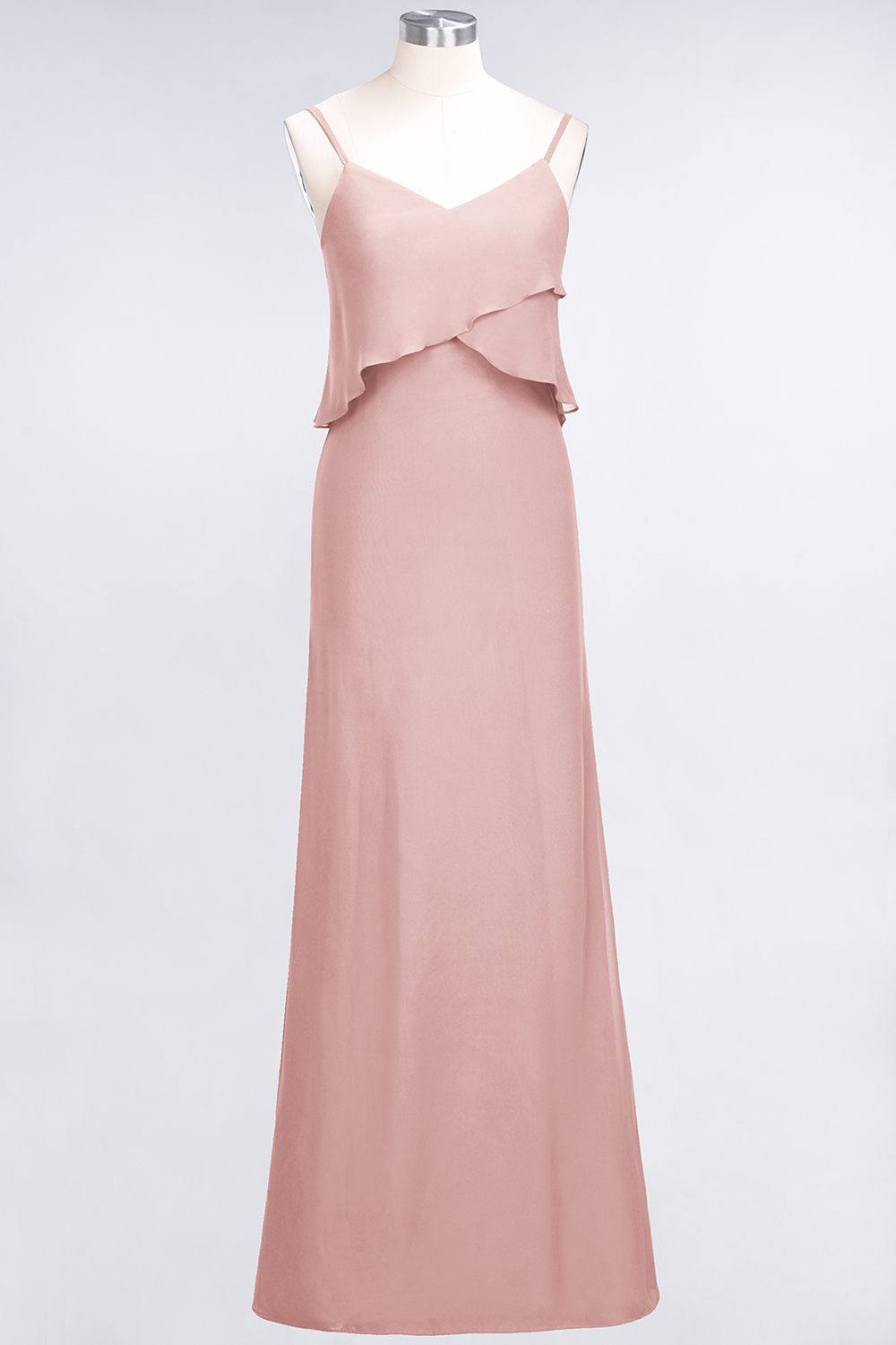BMbridal Affordable Spaghetti-Straps V-Neck Burgundy Chiffon Bridesmaid Dresses-BMbridal