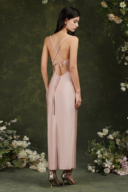 BMbridal Spaghetti-Straps Dusty Pink Bridesmaid Dress Long With Split