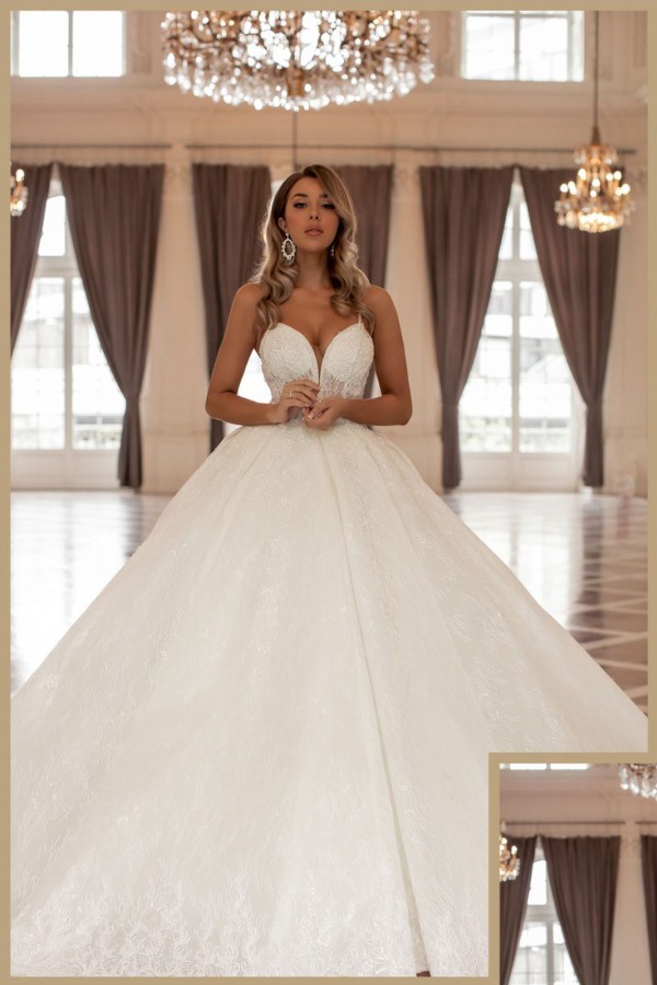 Bmbridal Sleeveless Ball Gown Wedding Dress Spaghetti-Straps Lace-BMbridal