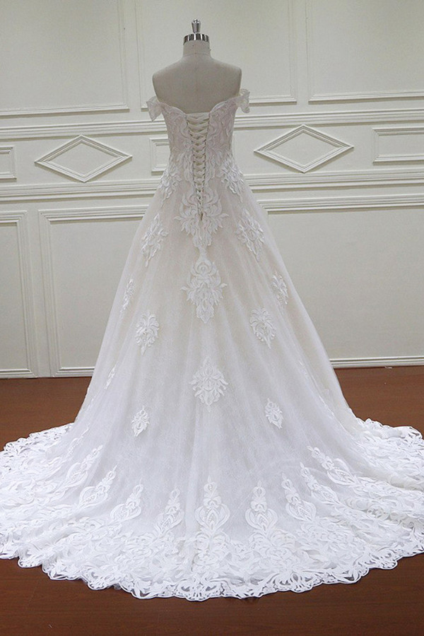 BMbridal Elegant Off-the-Shoulder White Tulle Lace Wedding Dress Sweetheart Appliques Bridal Gowns On Sale-BMbridal