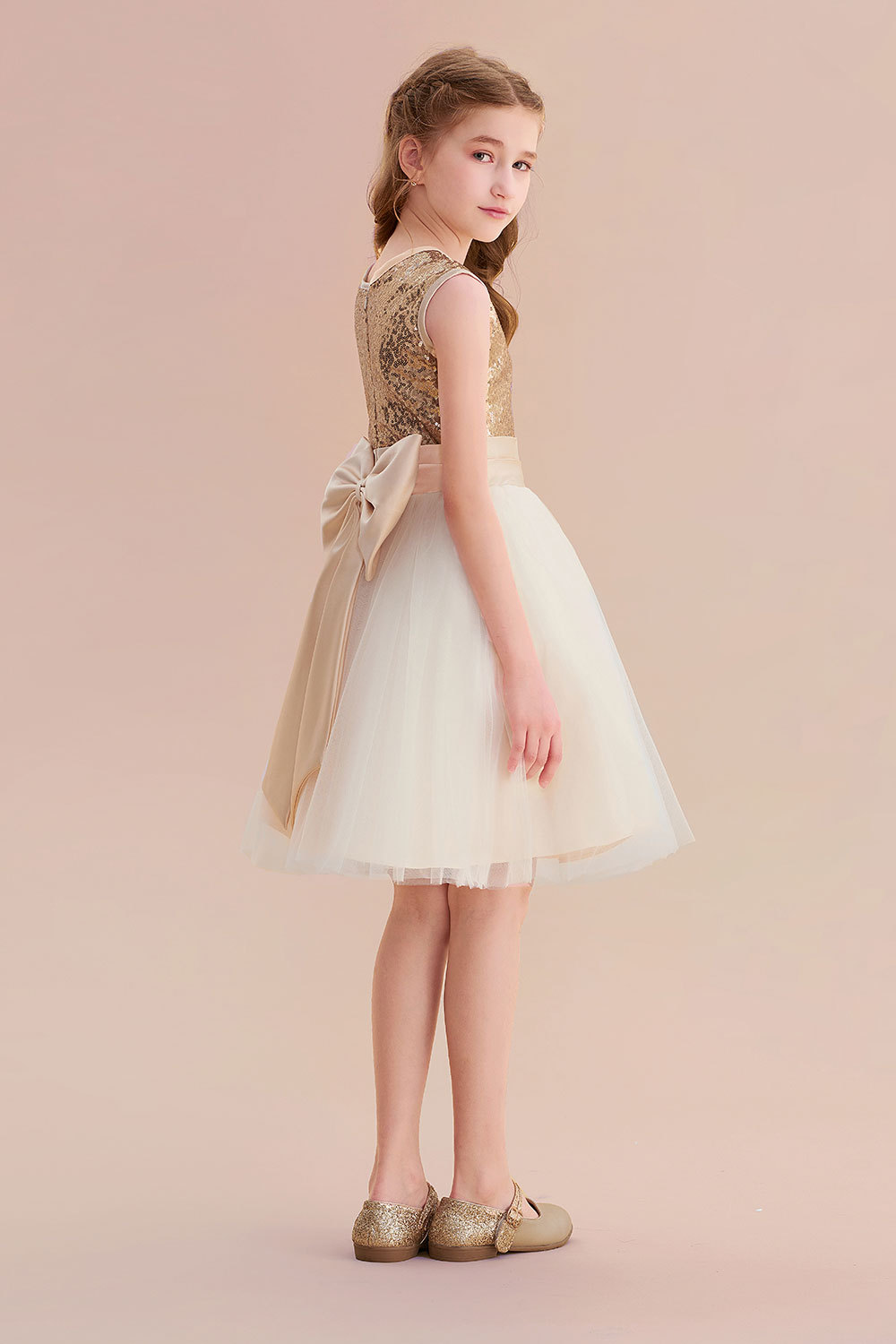 BMbridal A-Line Sequins Tulle Bow Flower Girl Dress On Sale-BMbridal
