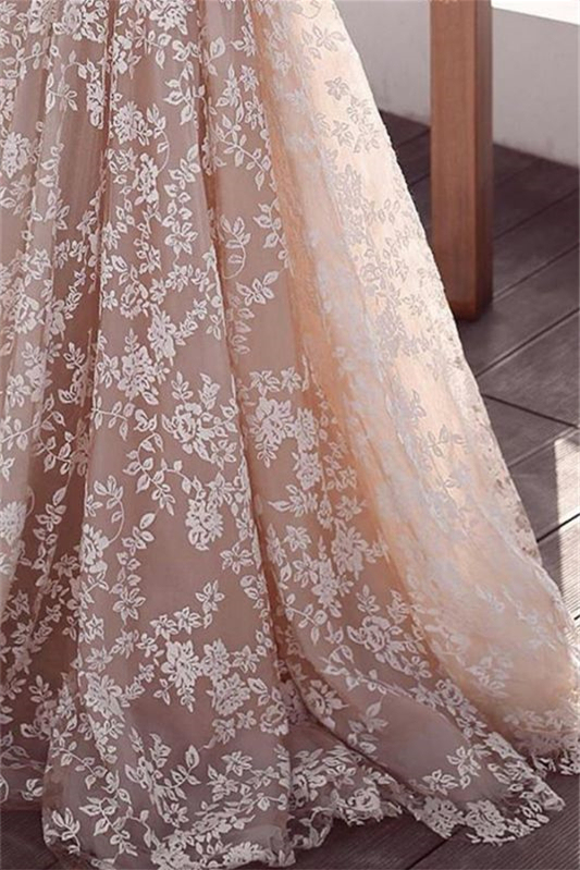 Long Sleeves Tulle A Line Wedding Dress with Lace Appliques