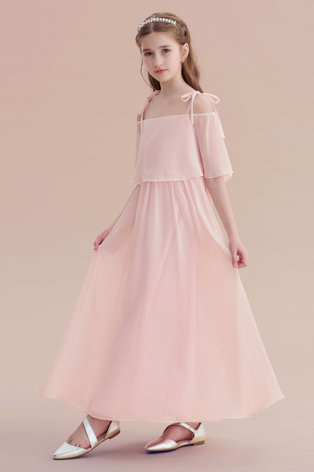 BMbridal A-Line Cold-shoulder Chiffon Flower Girl Dress Online-BMbridal
