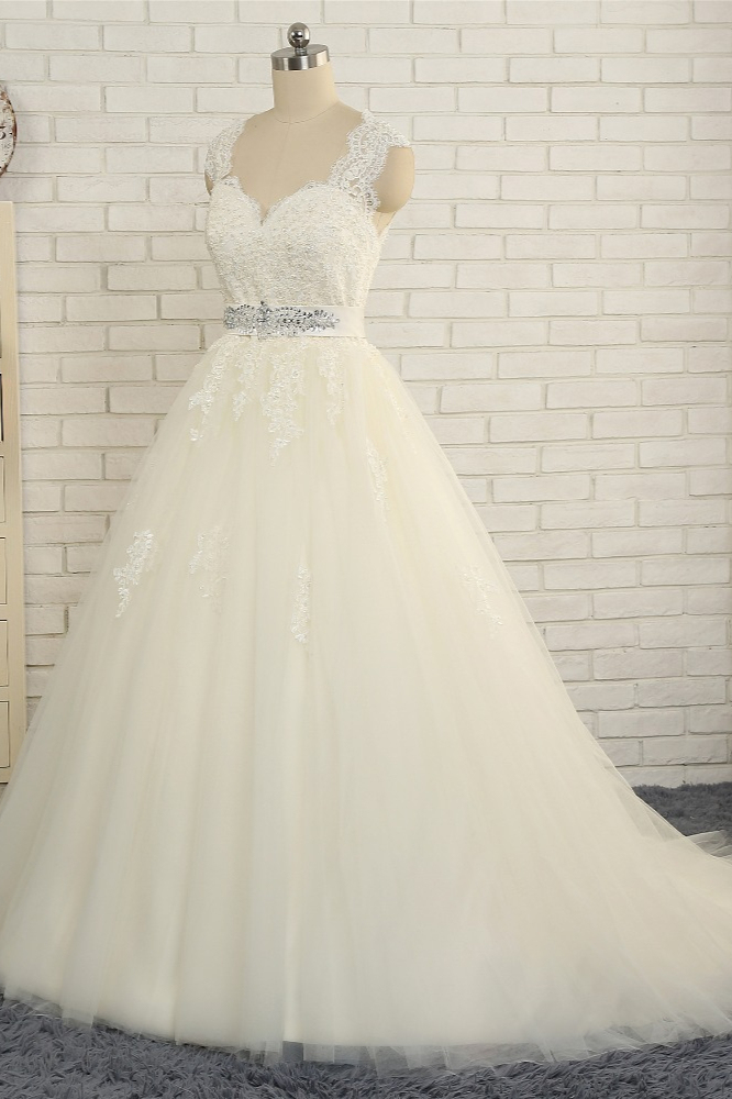 BMbridal Sexy Straps Sleeveless Lace Wedding Dresses With Appliques A line Tulle Ruffles Bridal Gowns On Sale-BMbridal