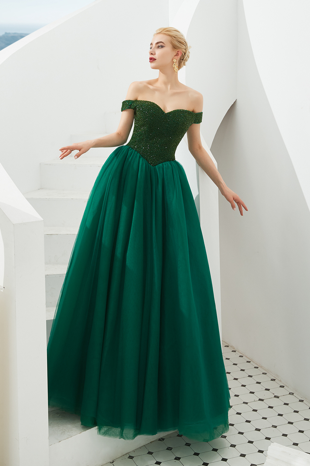 BMbridal Princess Off-the-Shoulder Prom Dress Beadings Sweetheart Ball Gown Evening Gowns