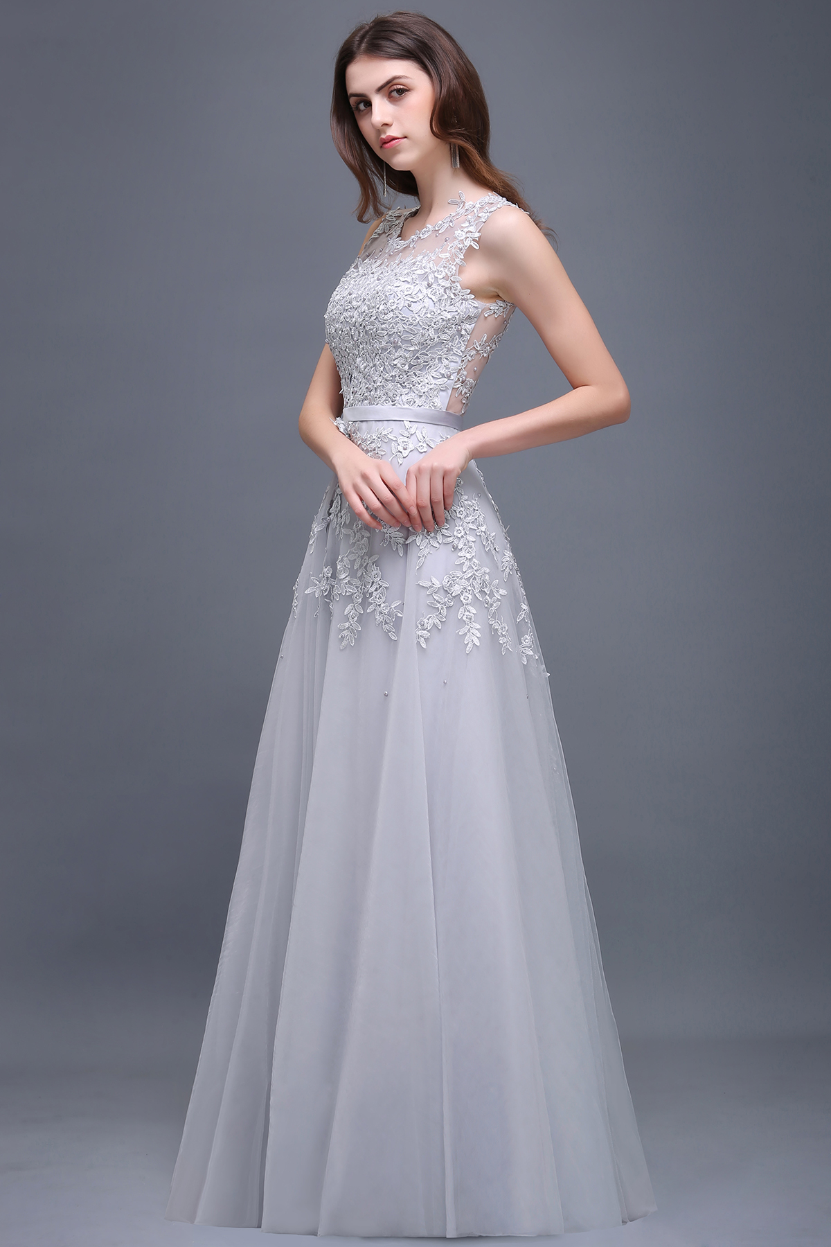 BMbridal A-line Floor-length Tulle Prom Dress with Appliques