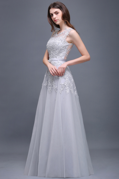 BMbridal A-line Floor-length Tulle Prom Dress with Appliques