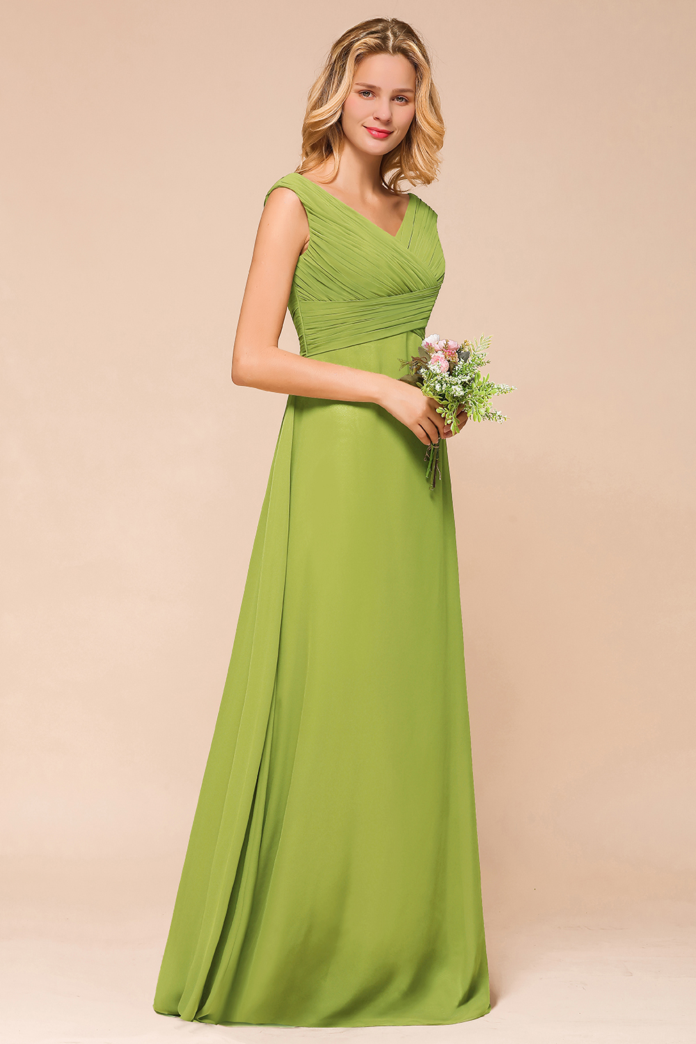 BMbridal Affordable V-Neck Sleeveless Green Chiffon Bridesmaid Dress Online-BMbridal