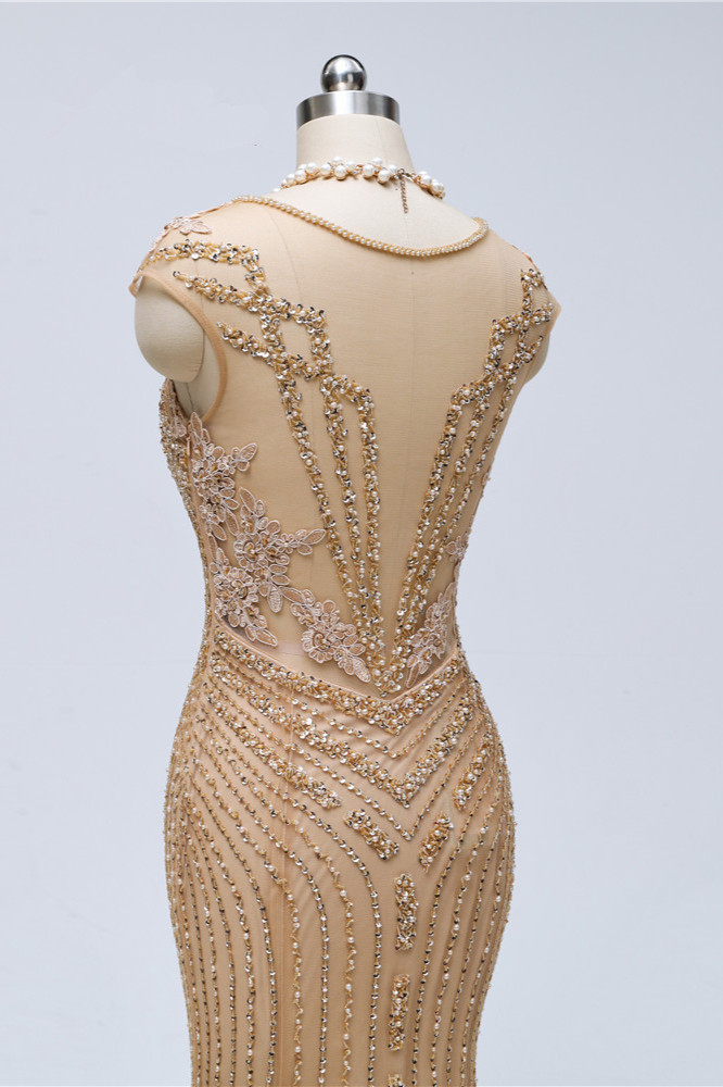 BMbridal Chic V-Neck Sleeveless Mermaid Prom Dresses with Appliques Beadings