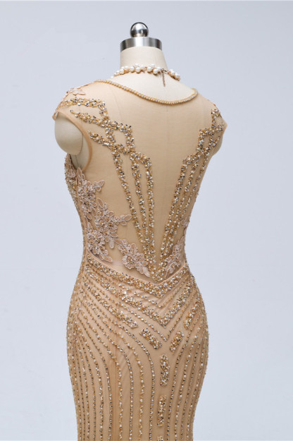 BMbridal Chic V-Neck Sleeveless Mermaid Prom Dresses with Appliques Beadings