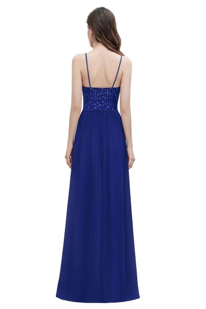 BMbridal Fabulous A-line Burgundy Chiffon Bridesmaid Dress V-Neck Spaghetti Straps Sequins Evening Dress-BMbridal