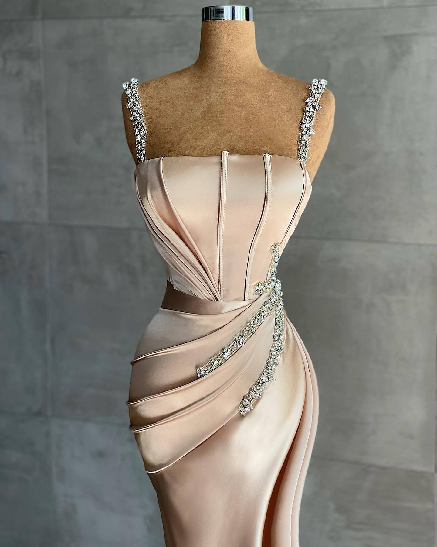 BMbridal Straps Mermaid Long Evening Dress With Beads