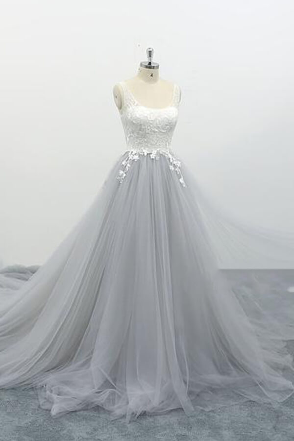 BMbridal Square Neck Appliques Tulle A-line Wedding Dress On Sale-BMbridal
