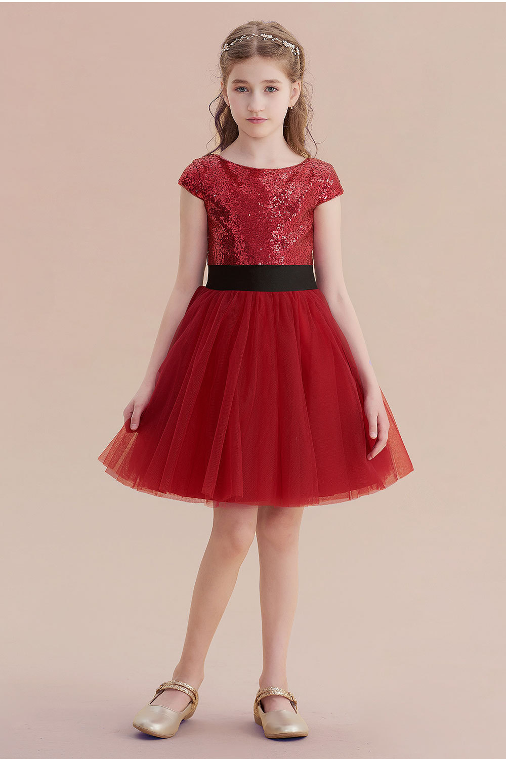 BMbridal A-Line Cap Sleeve Sequins Tulle Flower Girl Dress On Sale-BMbridal