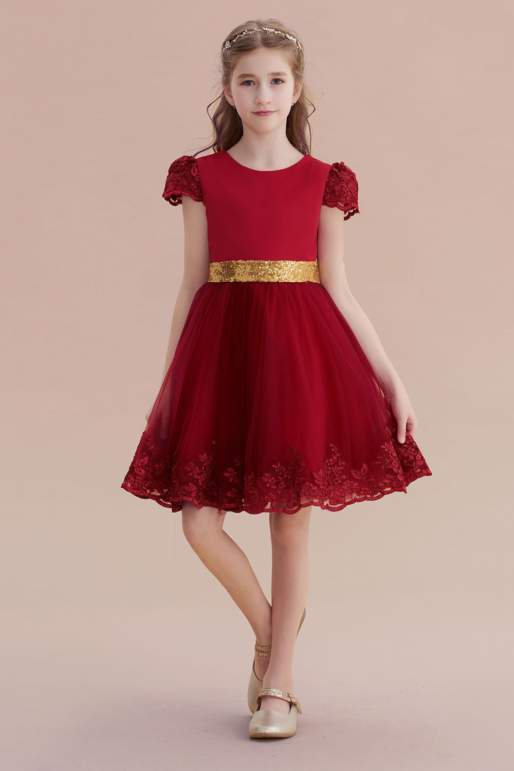 BMbridal A-Line Cap Sleeve Bow Knee Length Flower Girl Dress Online-BMbridal