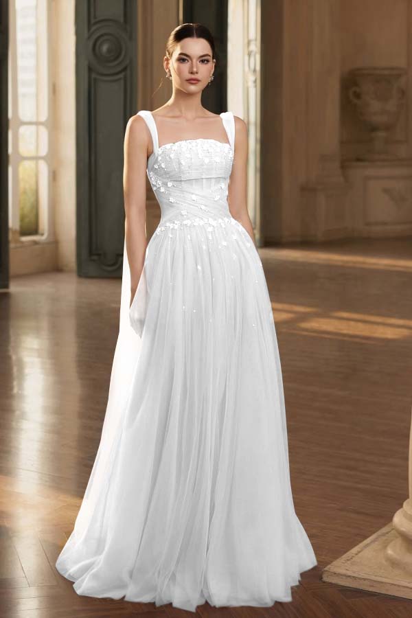 Stunning Tulle Straps Sleeveless Long Prom Dress With Beading