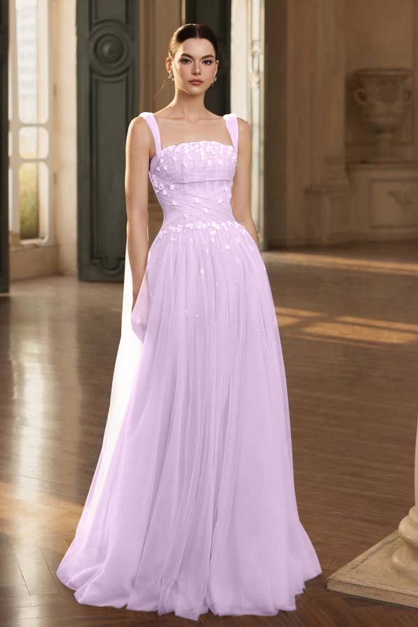 Stunning Tulle Straps Sleeveless Long Prom Dress With Beading