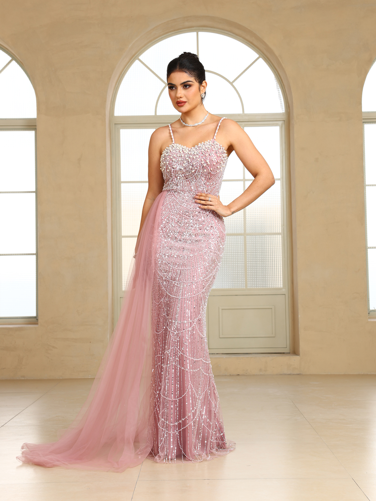 BMbridal Sparkling Strapless Mermaid Gown with High - Slit and Tulle Train: A Showstopper for Special Occasions
