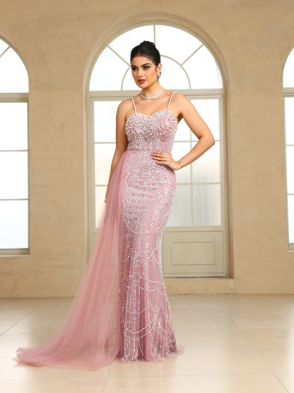 BMbridal Sparkling Strapless Mermaid Gown with High - Slit and Tulle Train: A Showstopper for Special Occasions