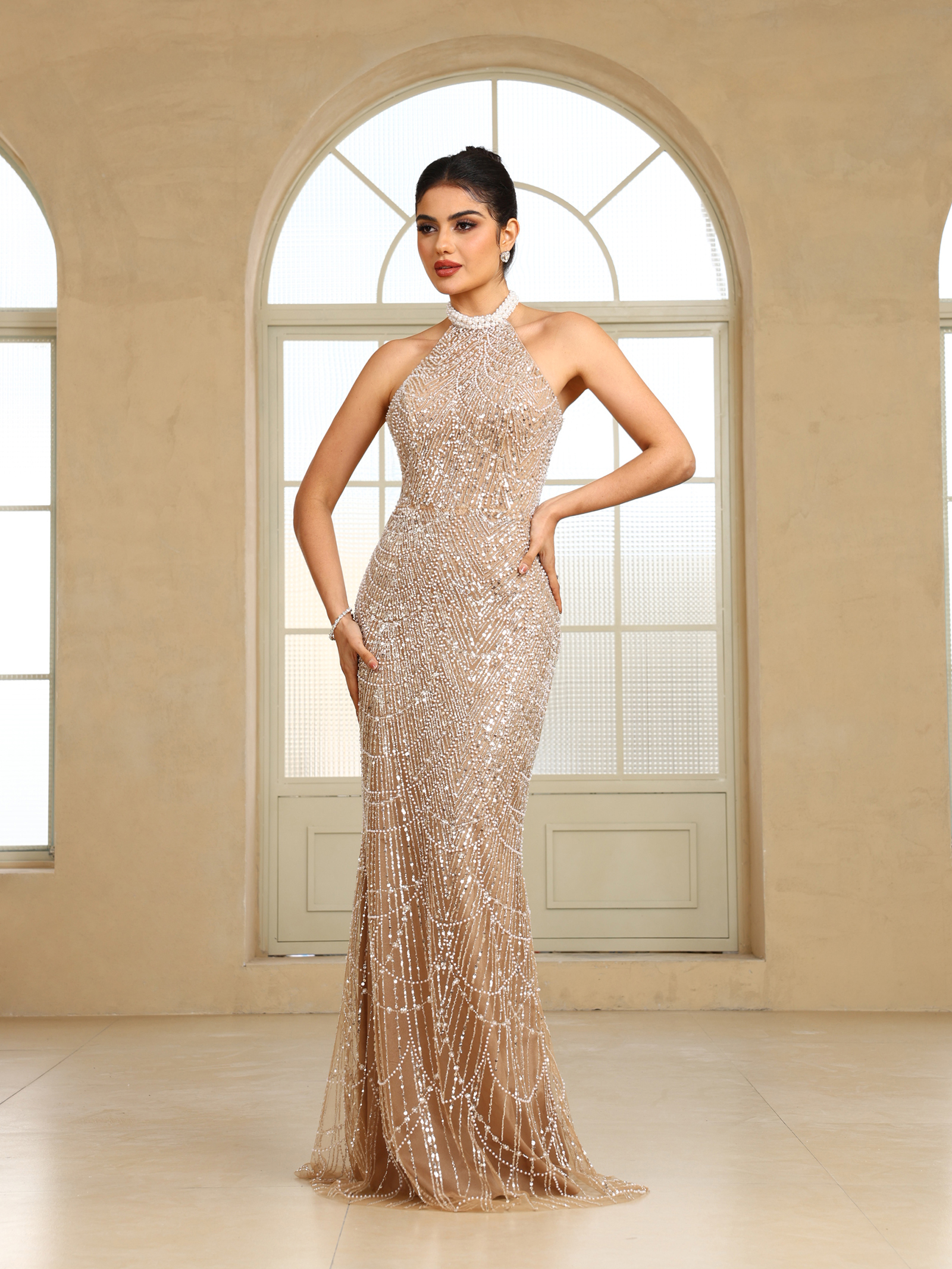 BMbridal Sparkling Strapless Mermaid Gown with High - Slit and Tulle Train: A Showstopper for Special Occasions-BMbridal