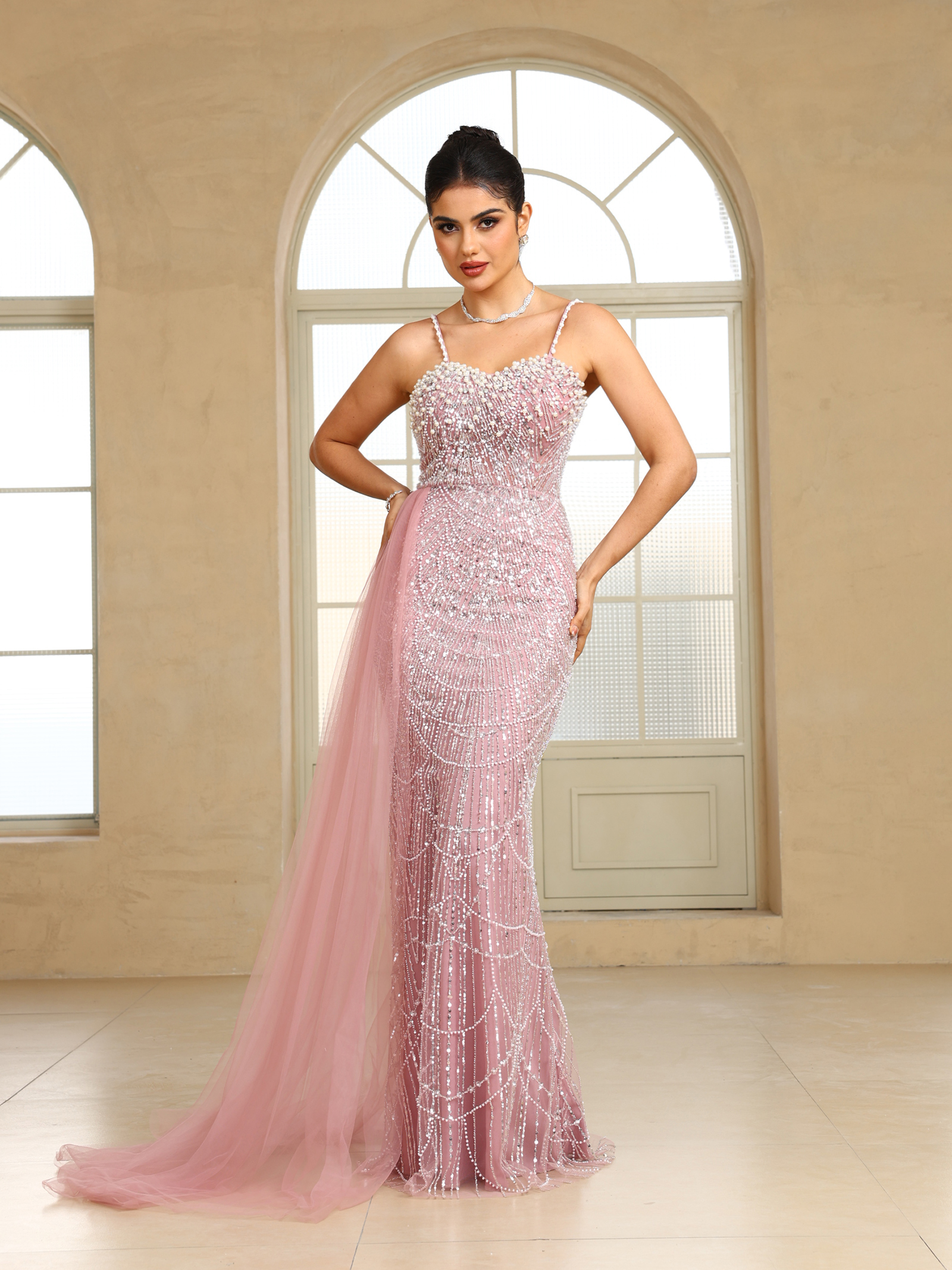 BMbridal Sparkling Strapless Mermaid Gown with High - Slit and Tulle Train: A Showstopper for Special Occasions