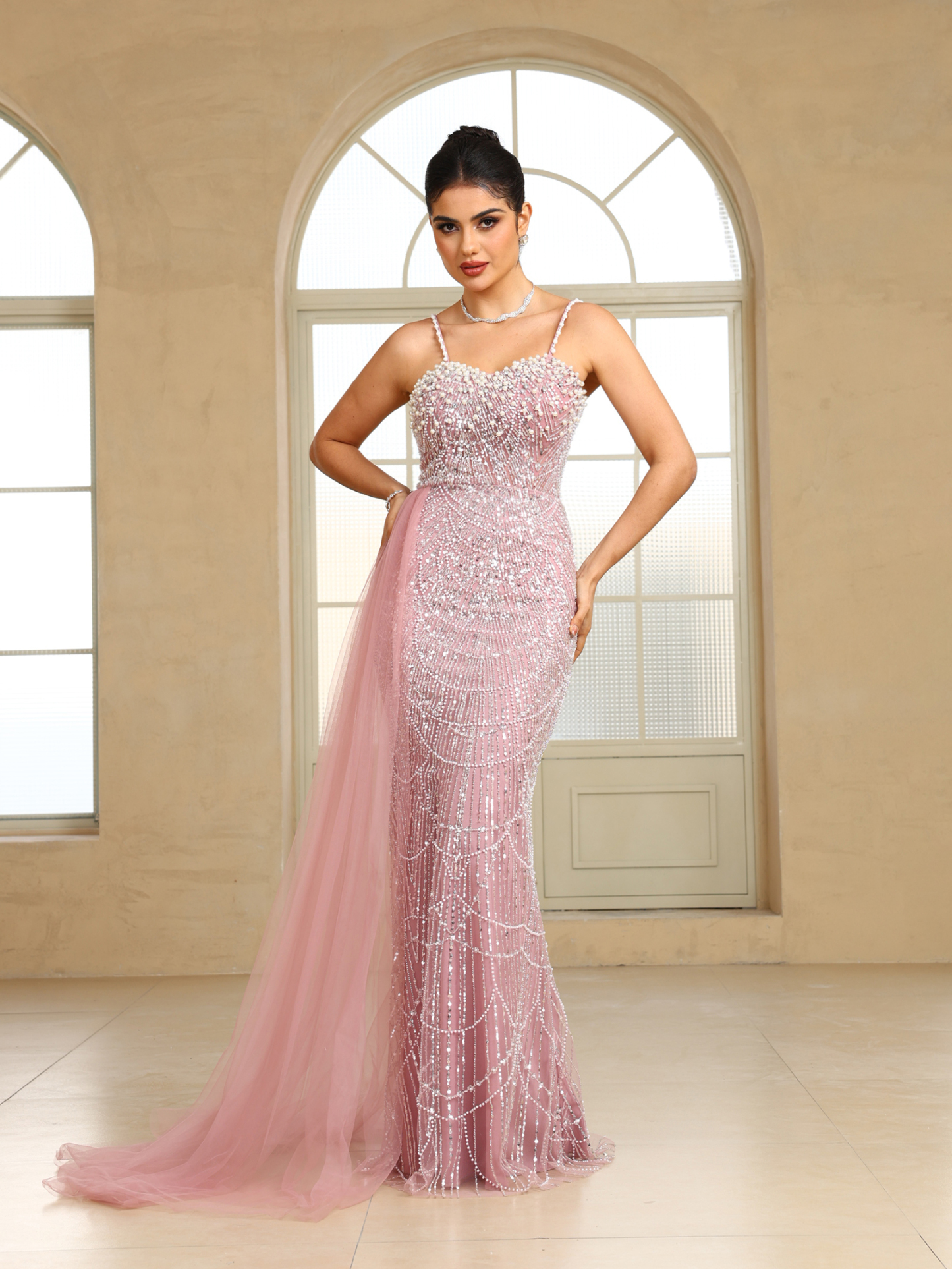BMbridal Sparkling Strapless Mermaid Gown with High - Slit and Tulle Train: A Showstopper for Special Occasions