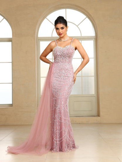 BMbridal Sparkling Strapless Mermaid Gown with High - Slit and Tulle Train: A Showstopper for Special Occasions