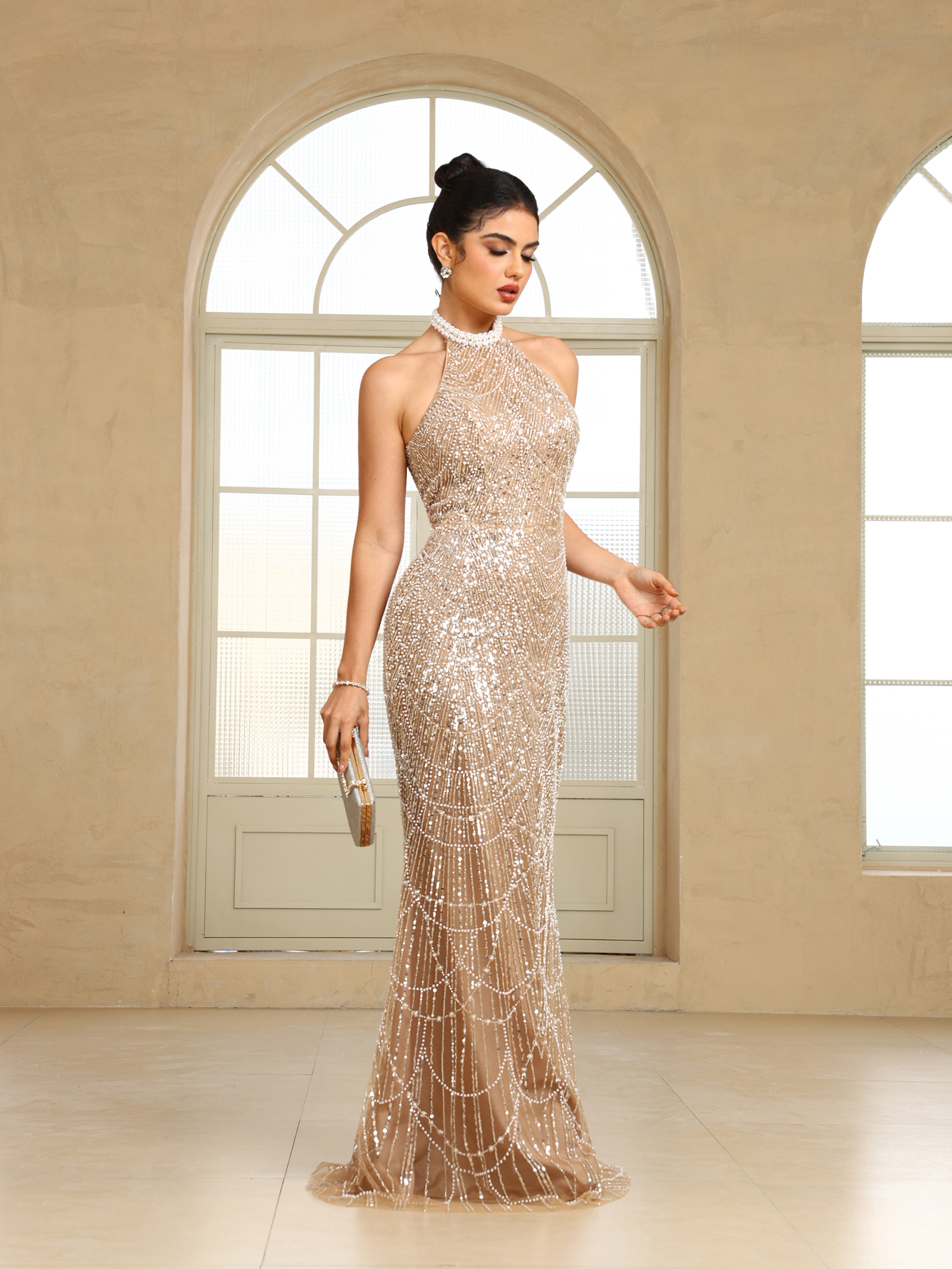 BMbridal Sparkling Strapless Mermaid Gown with High - Slit and Tulle Train: A Showstopper for Special Occasions-BMbridal