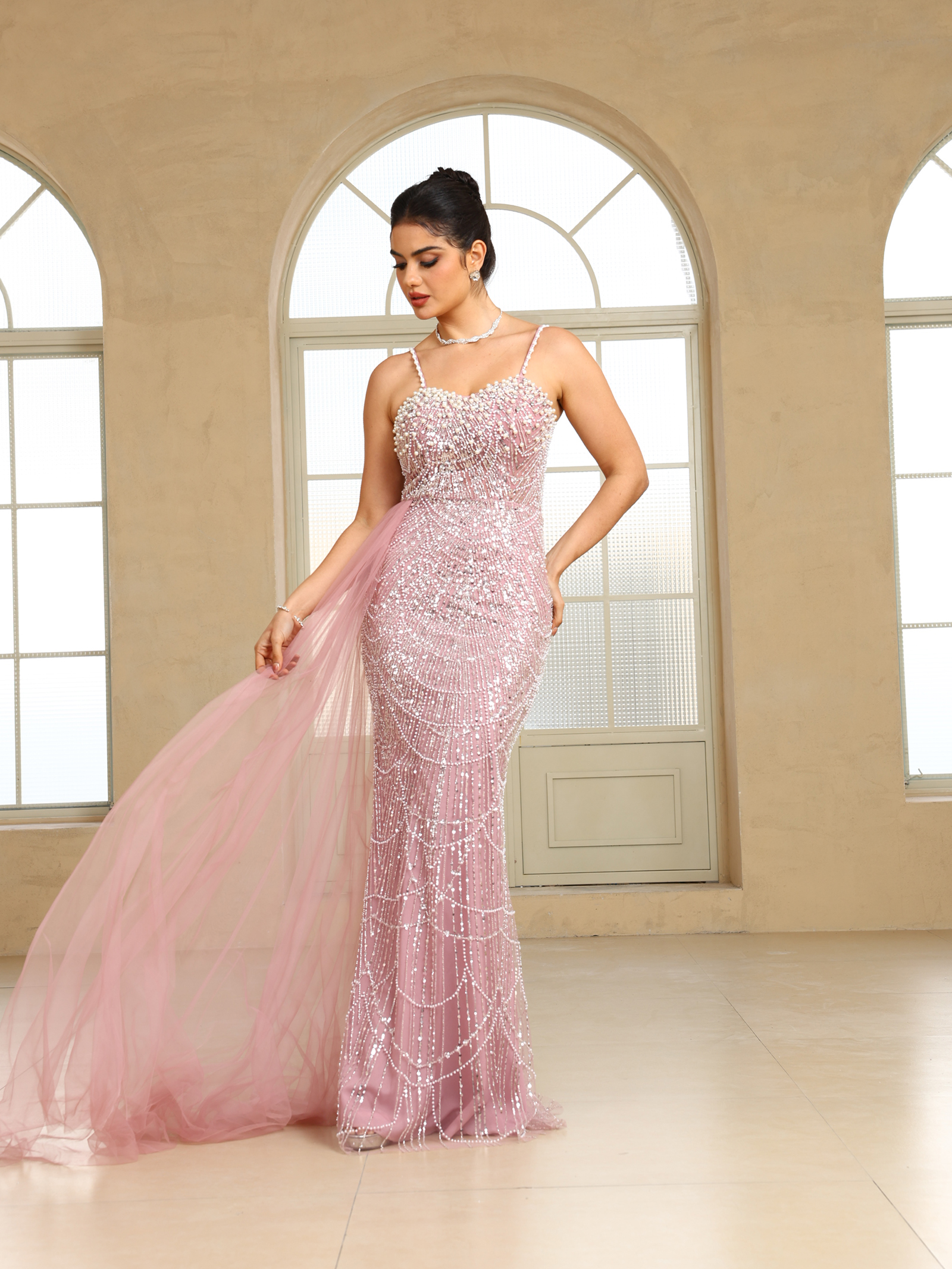 BMbridal Sparkling Strapless Mermaid Gown with High - Slit and Tulle Train: A Showstopper for Special Occasions