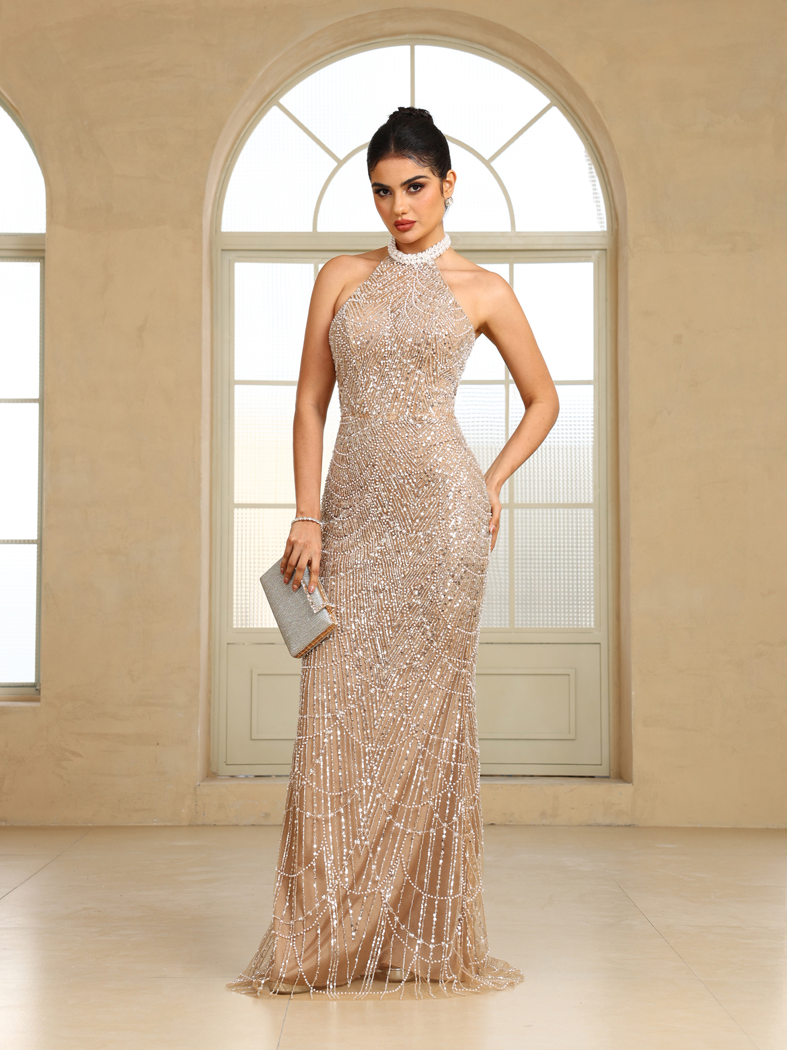 BMbridal Sparkling Strapless Mermaid Gown with High - Slit and Tulle Train: A Showstopper for Special Occasions-BMbridal