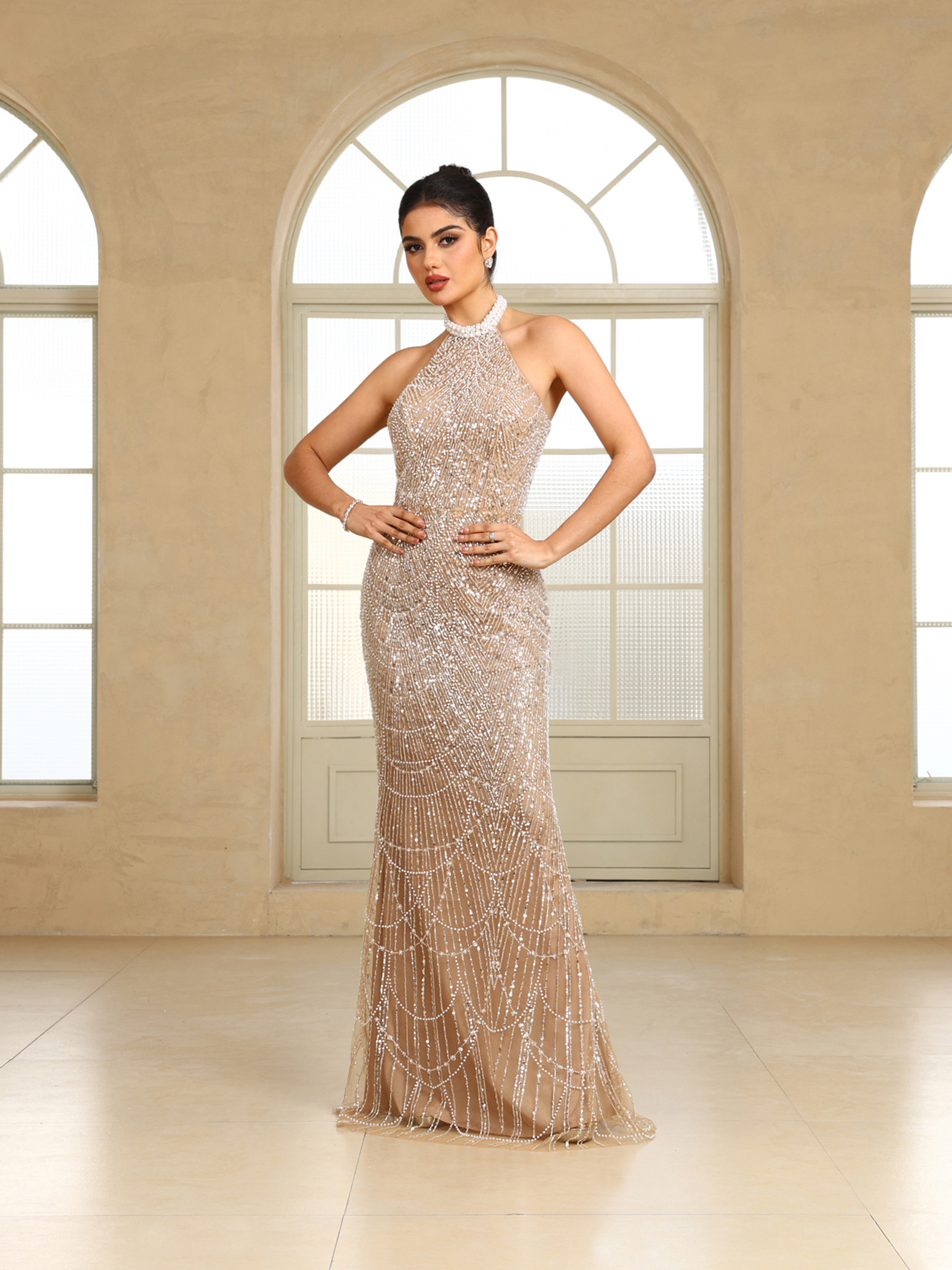 BMbridal Sparkling Strapless Mermaid Gown with High - Slit and Tulle Train: A Showstopper for Special Occasions-BMbridal