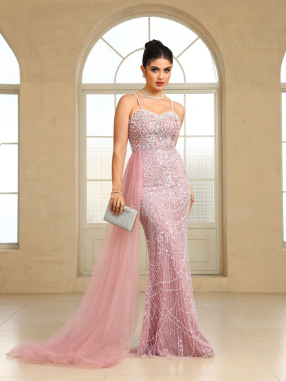 BMbridal Sparkling Strapless Mermaid Gown with High - Slit and Tulle Train: A Showstopper for Special Occasions
