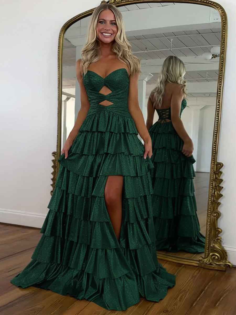 A Line Strapless Sweetheart Satin Prom Dress with Keyhole