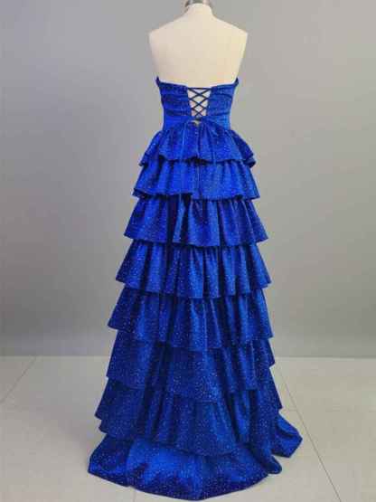 A Line Strapless Sweetheart Satin Prom Dress with Keyhole