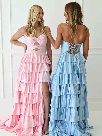 A Line Strapless Sweetheart Satin Prom Dress with Keyhole