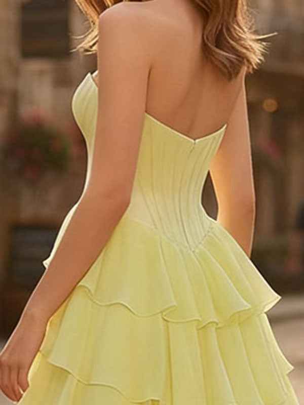 A-Line Sweetheart Cascading Ruffles Chiffon Corset Prom Dress