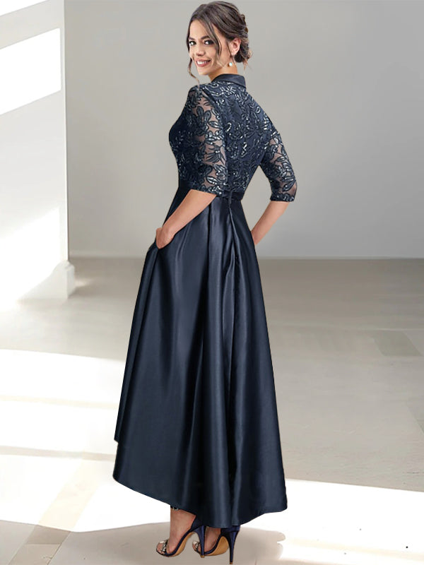 V-Neck Tea-Length Sheath/Column Dresses for the Mother of the Bride