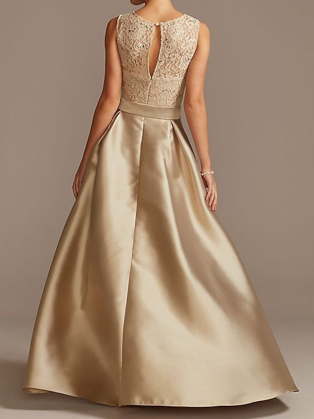Asymmetrical Princess A-Line Sleeveless Mother Of The Bride Dress With Jewel Neck And Pleats-BMbridal
