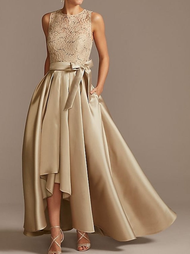 Asymmetrical Princess A-Line Sleeveless Mother Of The Bride Dress With Jewel Neck And Pleats-BMbridal