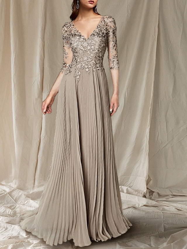 V-Neck Floor-Length A-Line Princess Gown for the Mother of the Bride-BMbridal