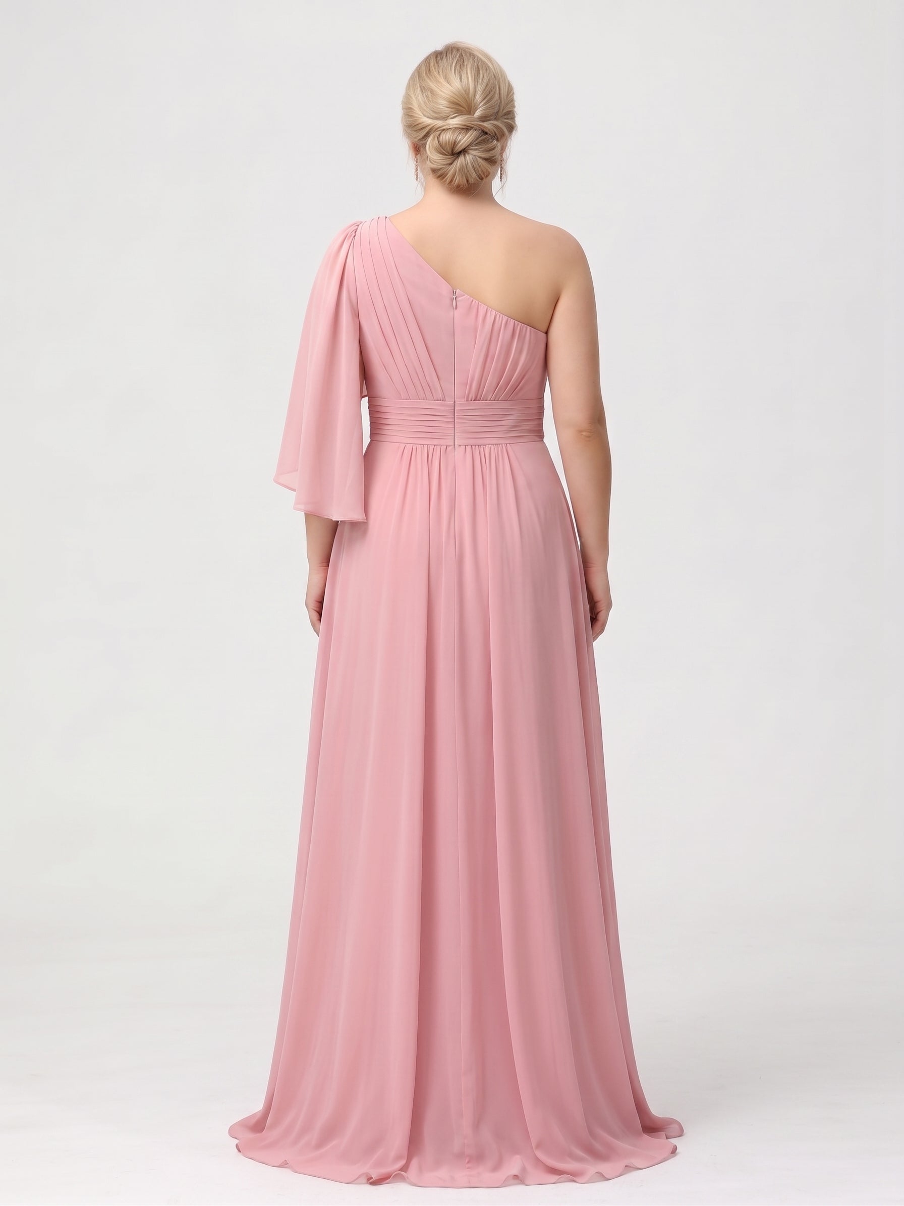 A-Line/Princess Floor-Length One-Shoulder Plus Size Bridesmaid Dresses With Split Side