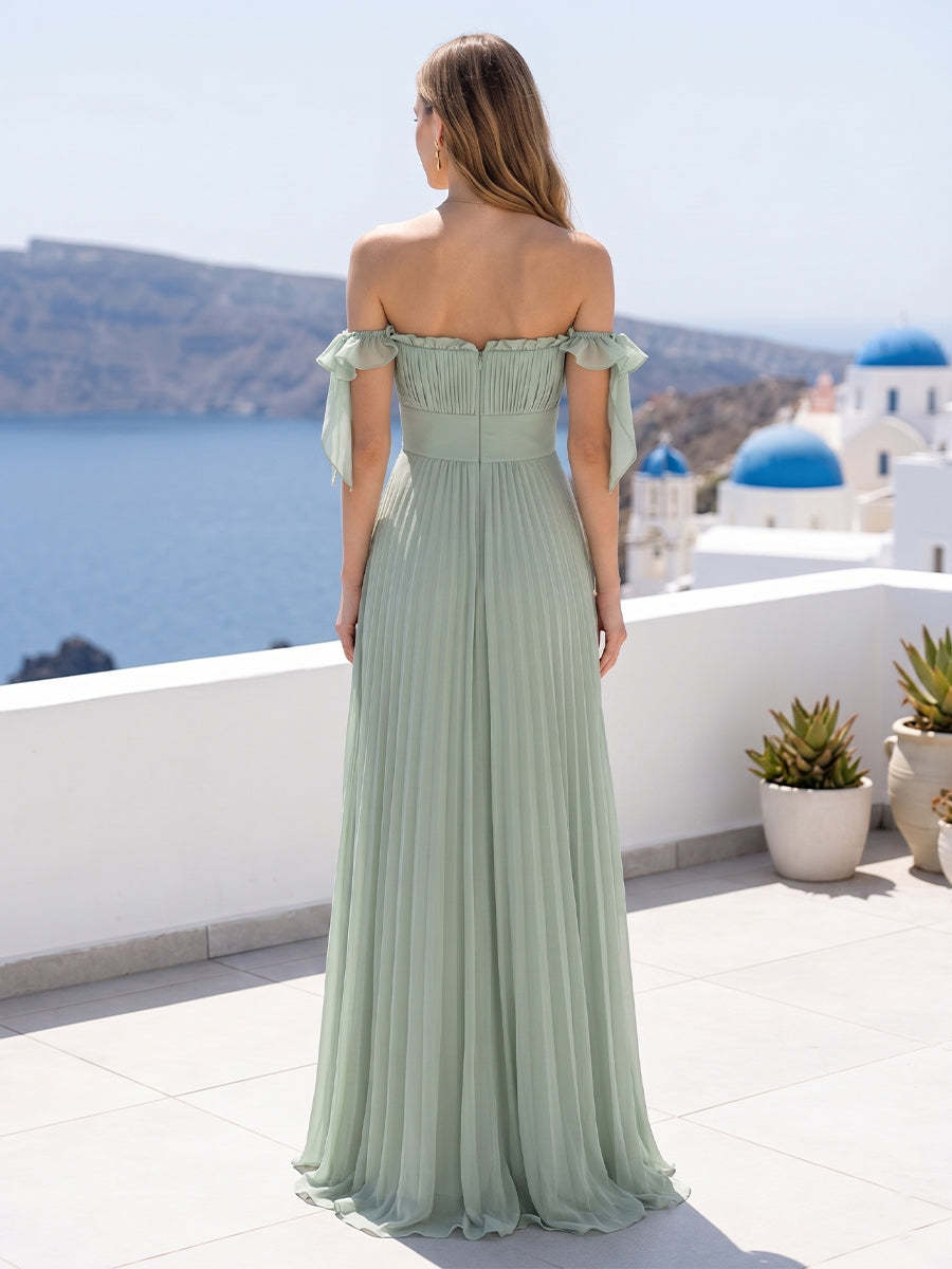 A-Line/Princess Off-the-Shoulder Floor-Length Bridesmaid Dresses with Ruffles & Pleats
